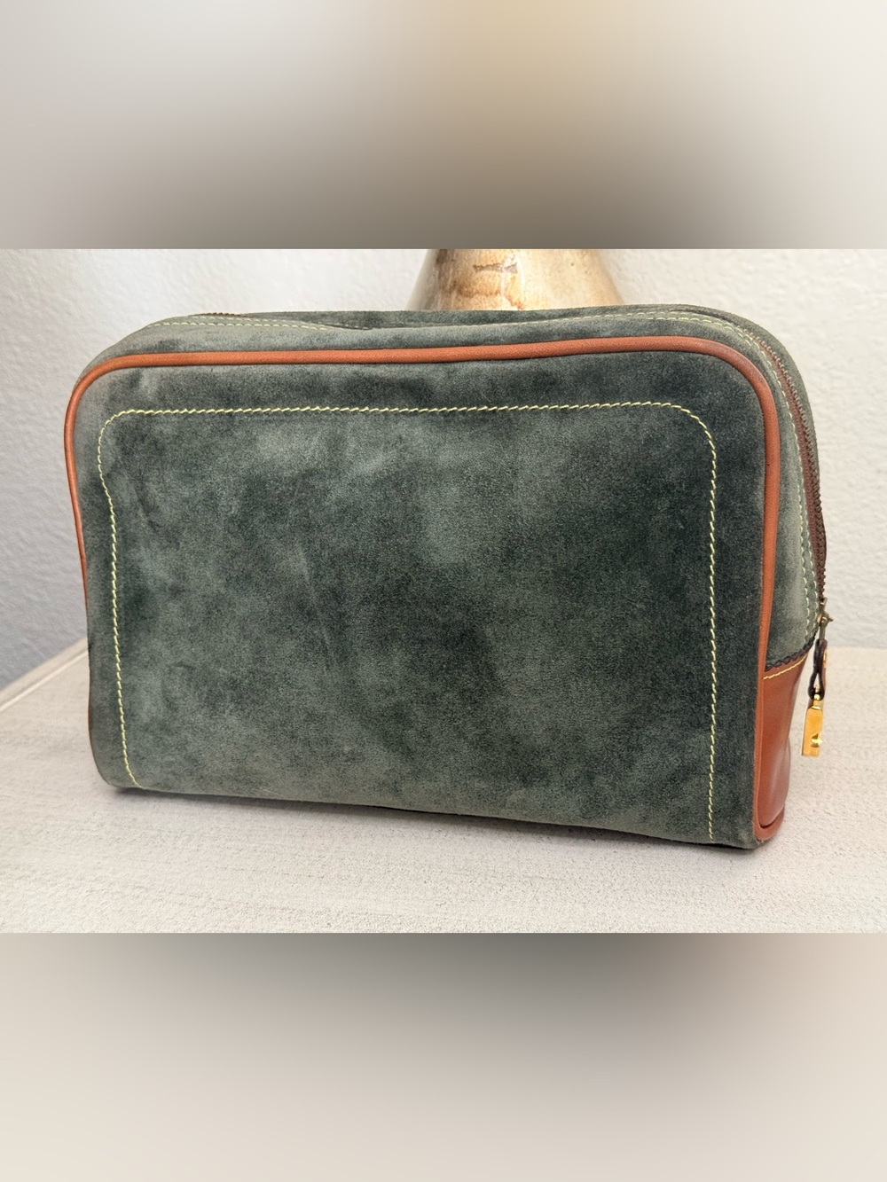 LOEWE Anagram Green Suede Clutch Bag